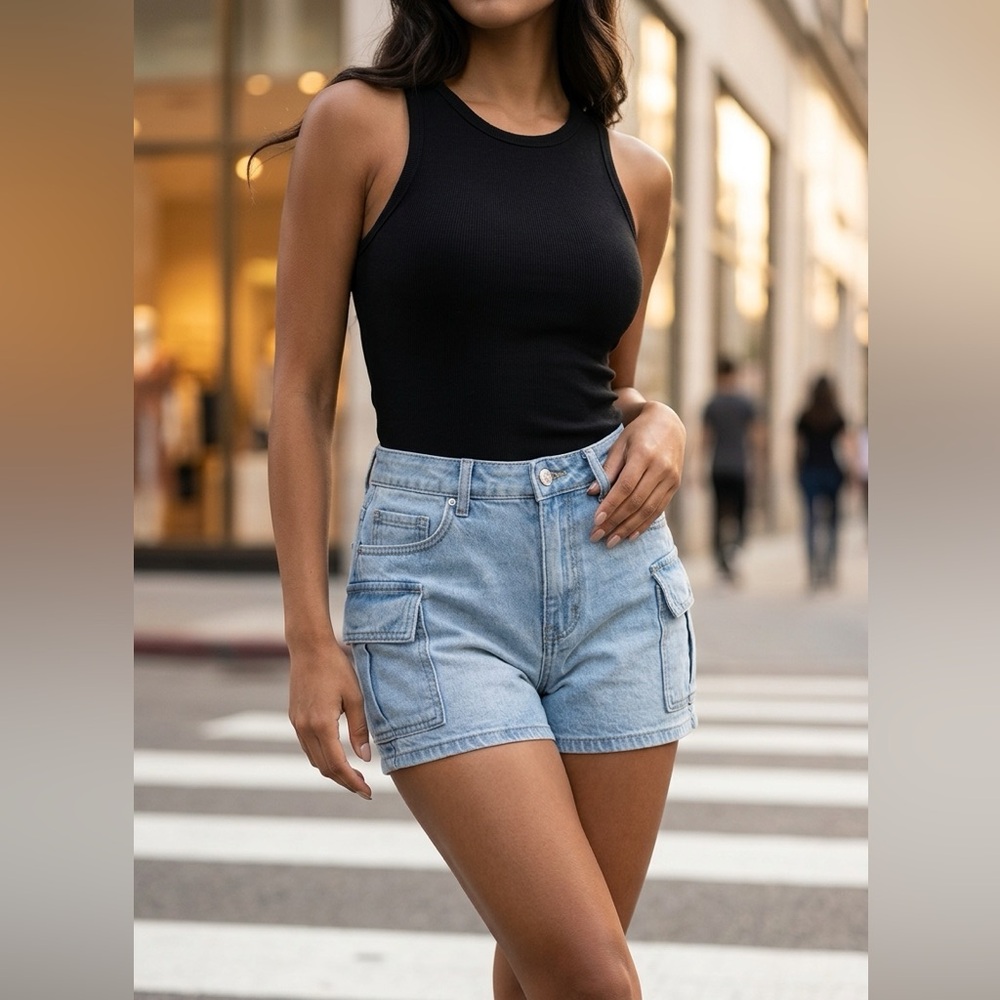 Wax Jean Light Blue Denim Cargo Shorts